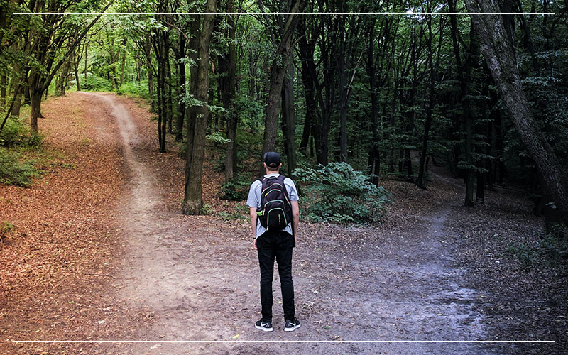 Man in front of two paths