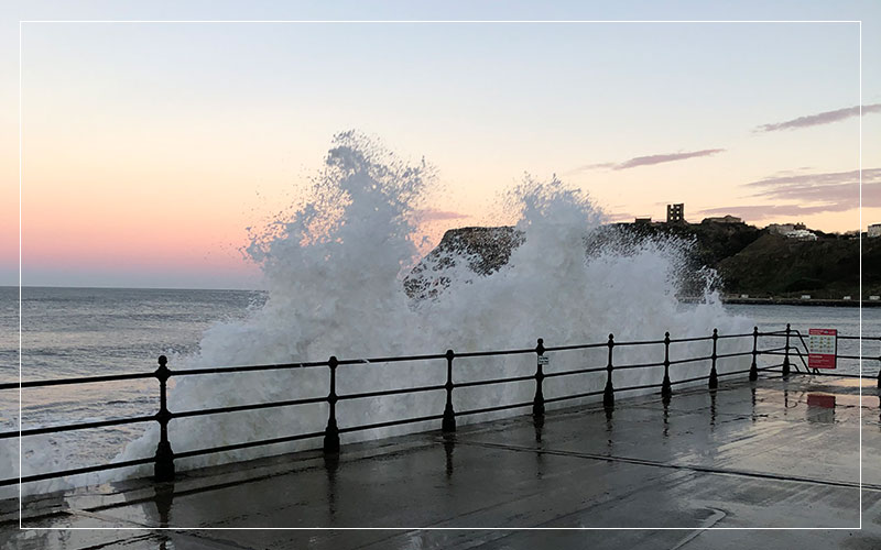 Scarborough waves at sunset