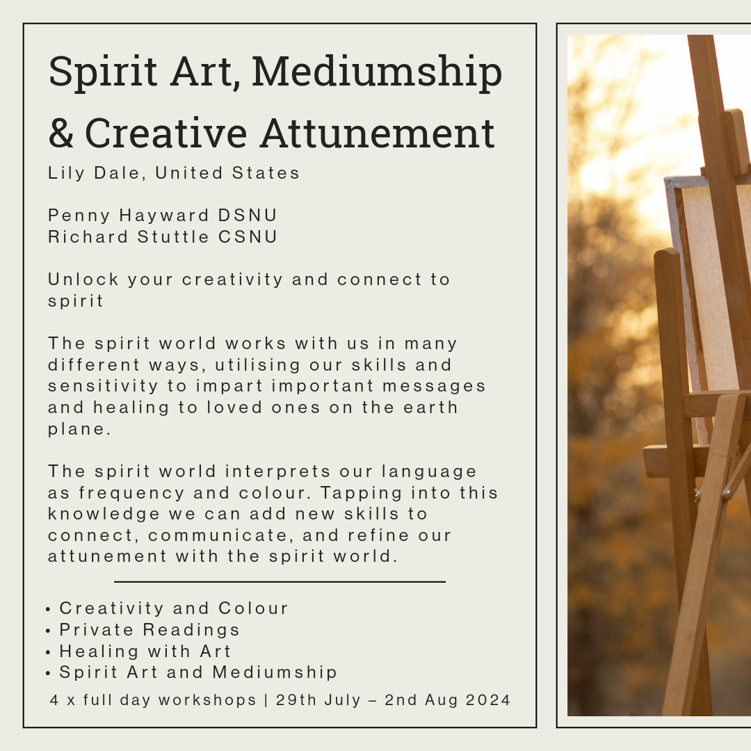 Richard Stuttle CSNU Jenny Hayward DSNU Lily Dale workshops spirit art and mediumship